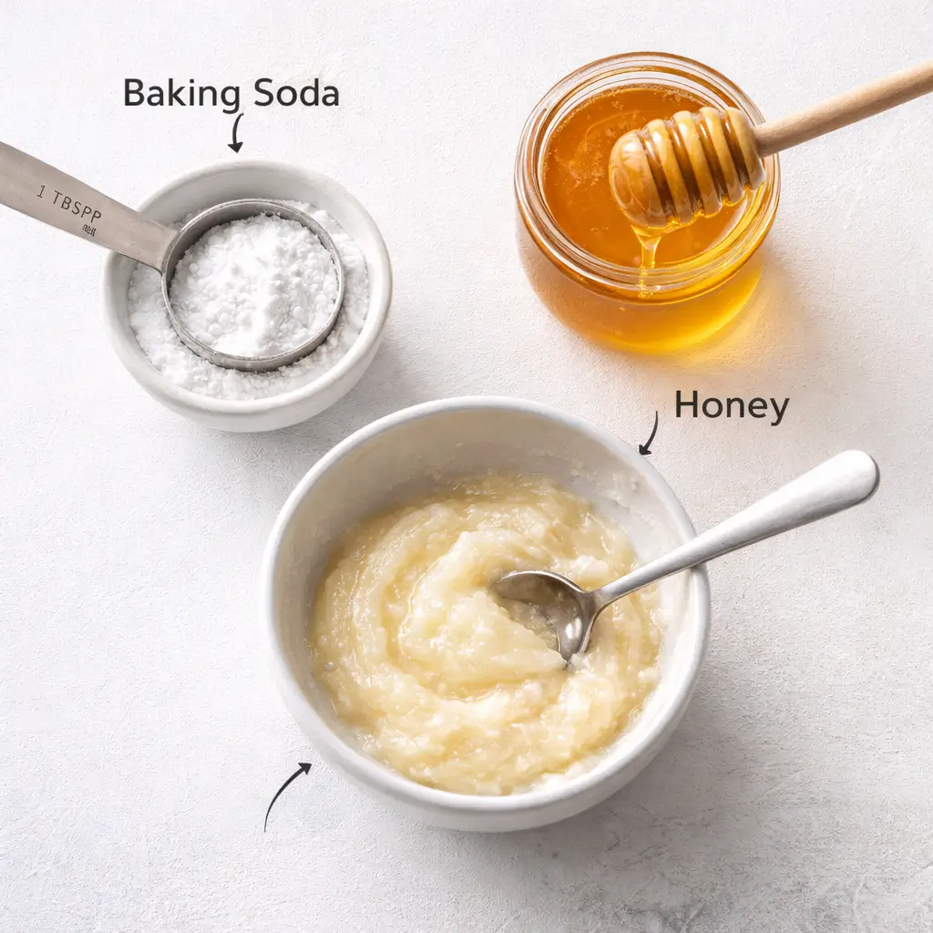 Applying honey and baking soda face mask