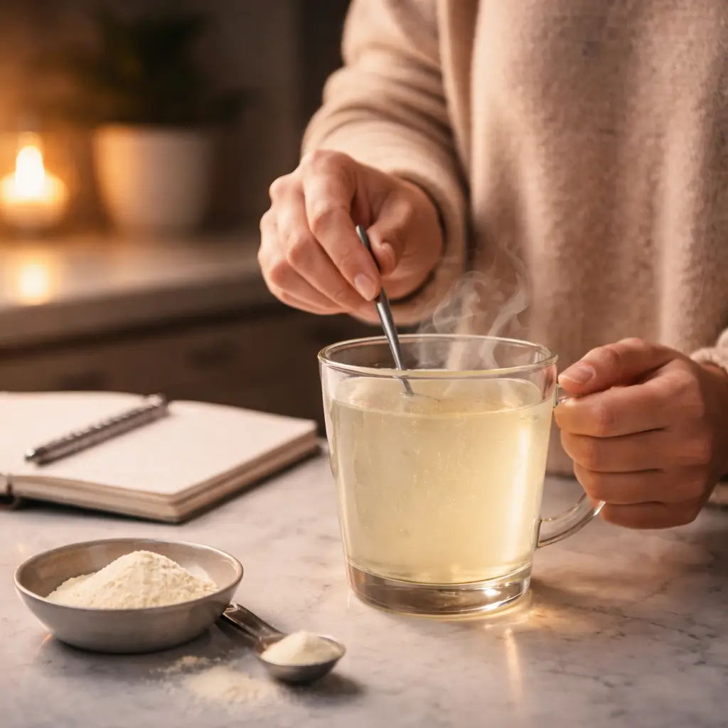 Preparing gelatin drink at night for appetite control
