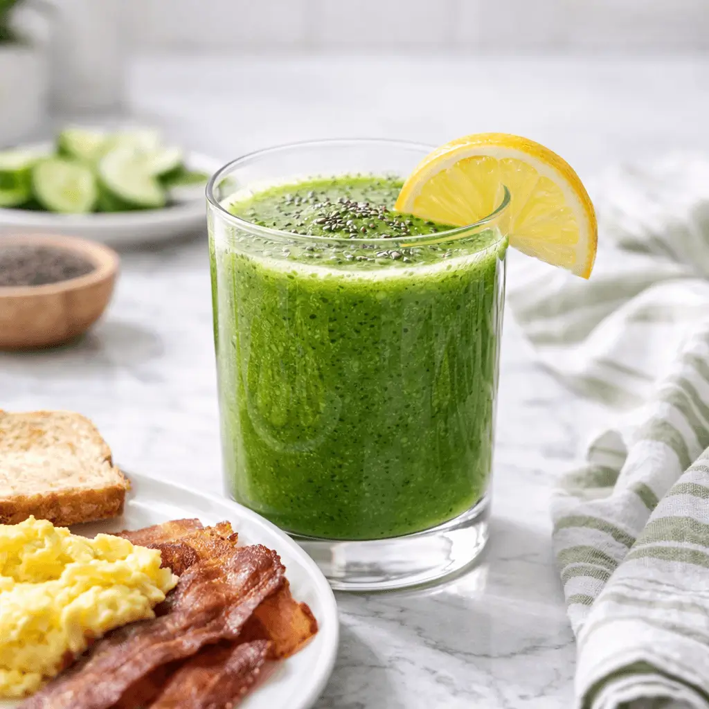 Natural ozempic juice recipe served with breakfast including eggs and toast