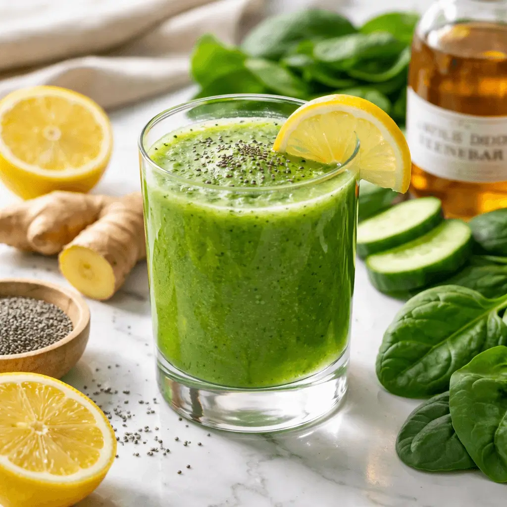 Glass of natural ozempic juice recipe with fresh ingredients