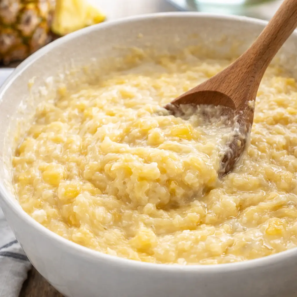 juicy pineapple heaven cake recipe
Pineapple-infused cake batter ready for baking