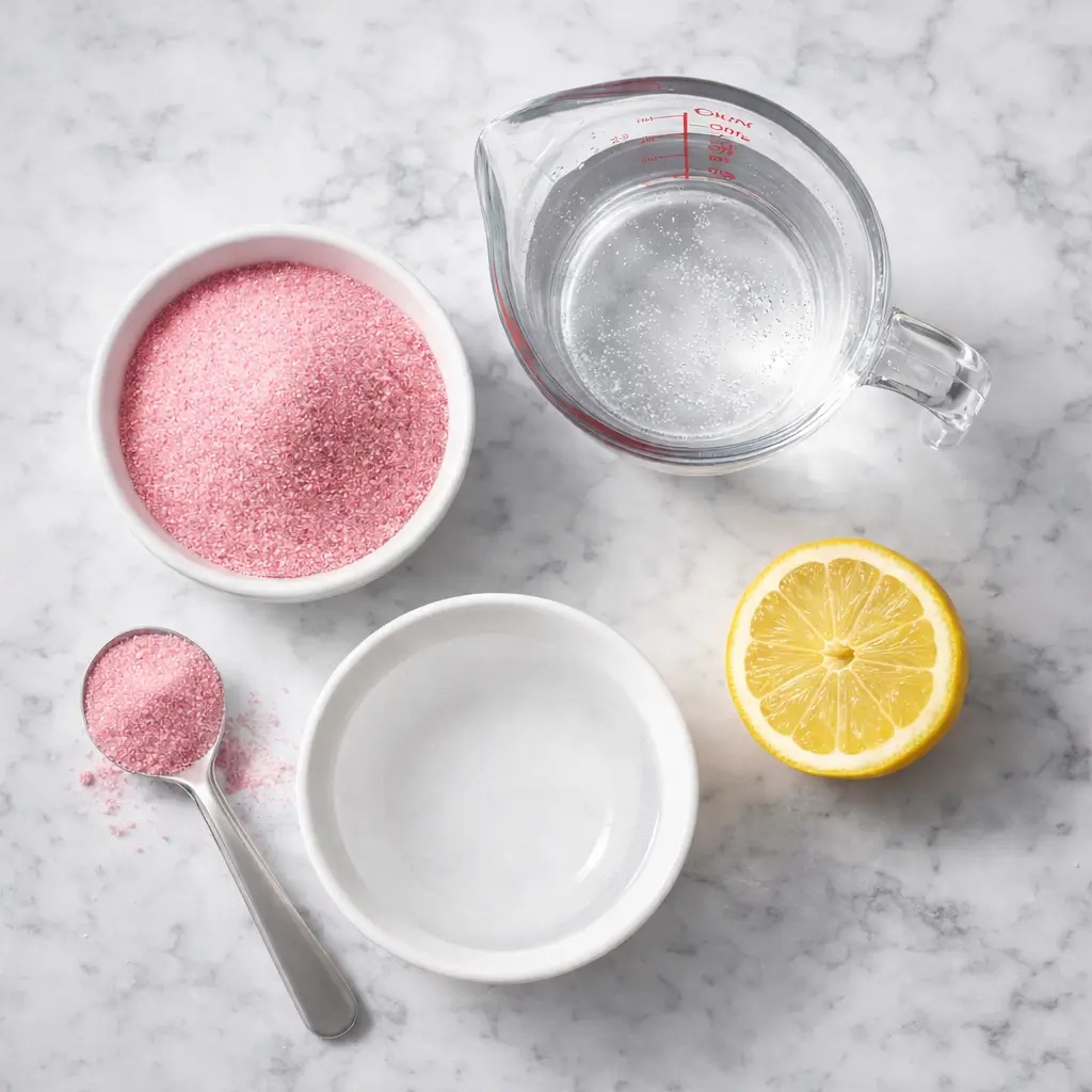 Stirring pink gelatin mixture in bowl