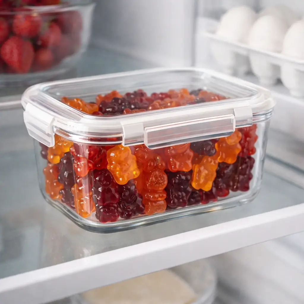 Homemade gummies stored in airtight container