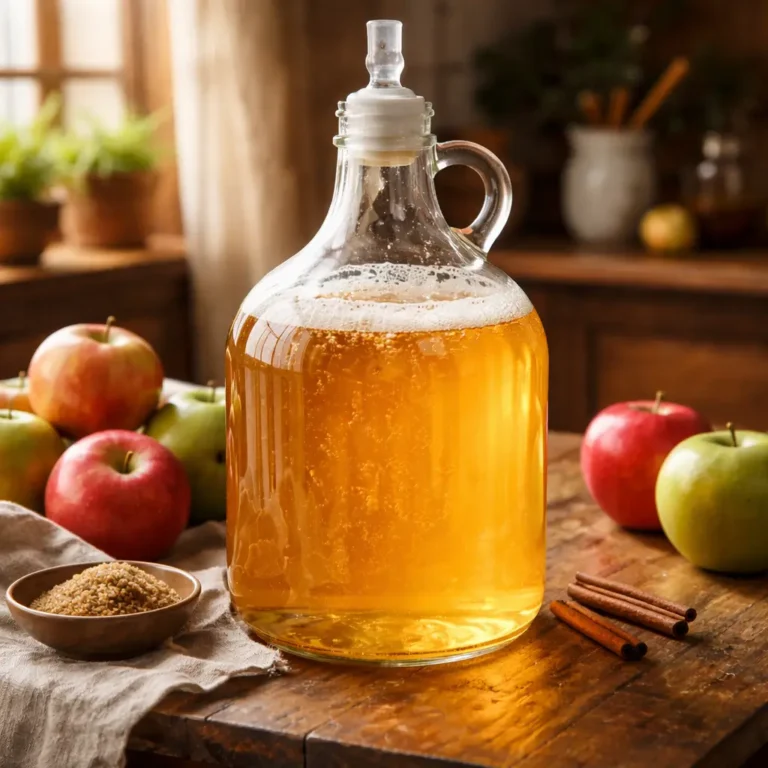 Homemade apple wine in glass jug with fresh apples