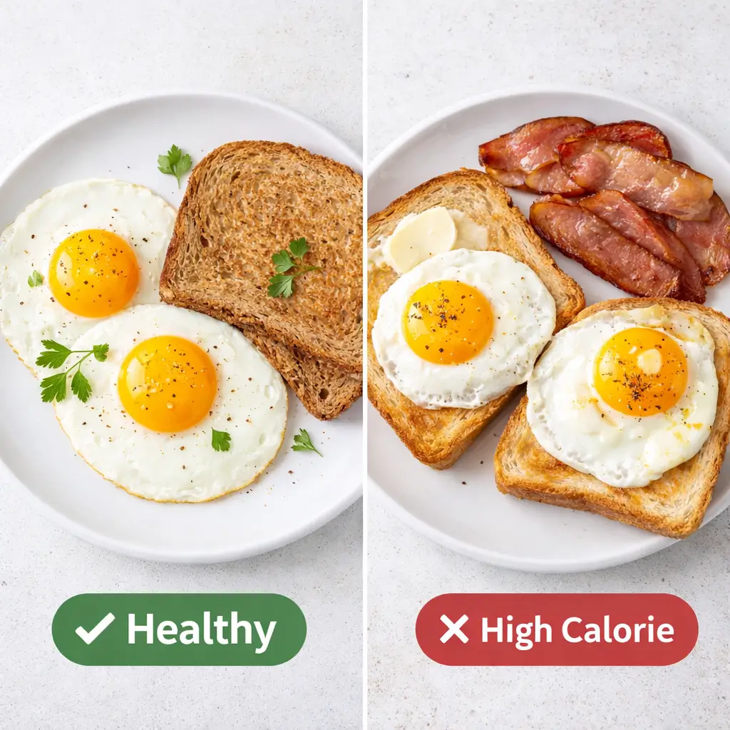 healthy vs unhealthy eggs and toast comparison
