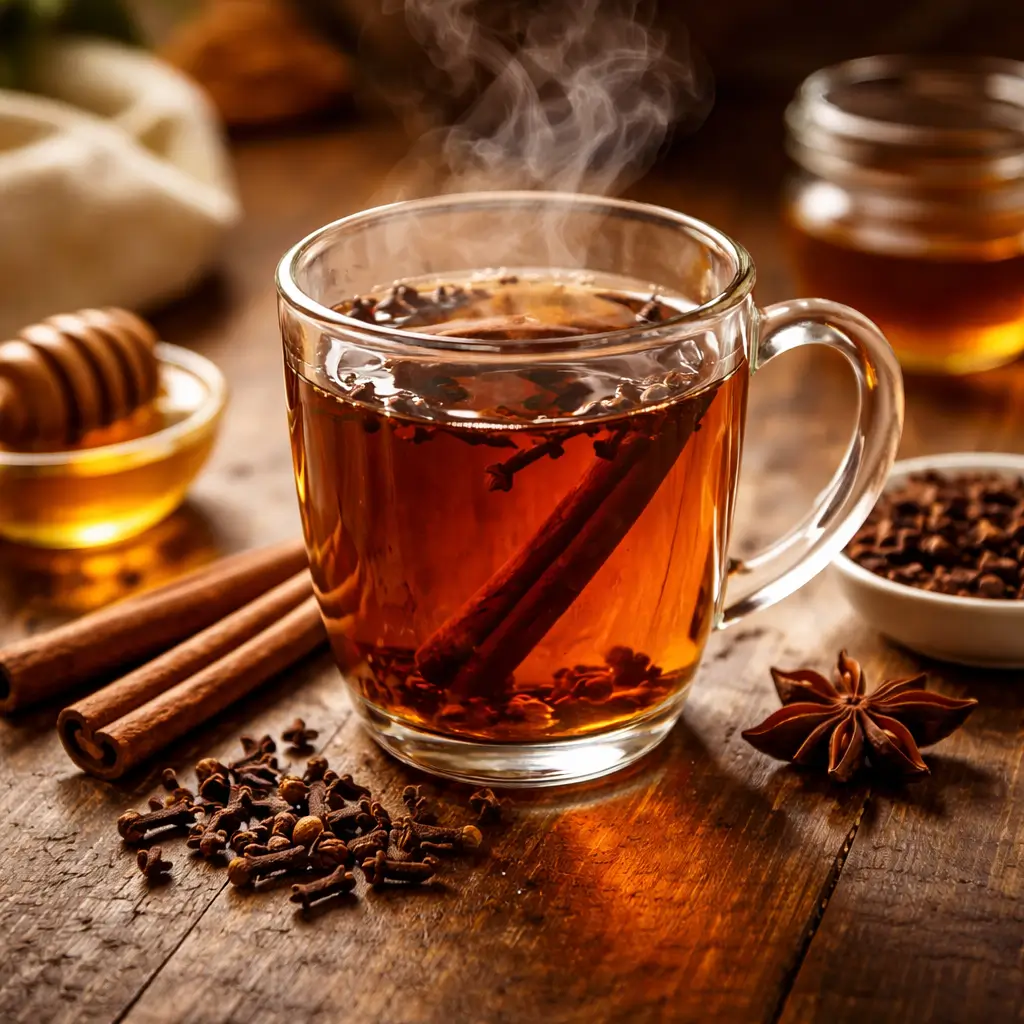 warm clove tea with whole cloves and spices